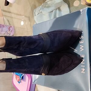 Nine West Navy Suede Pointed Toe Ankle Boots
